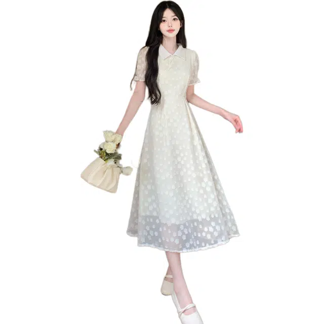 丝絮丝绸 法式复古新中式国风温柔甜美改良版旗袍裙短袖连衣裙 女款