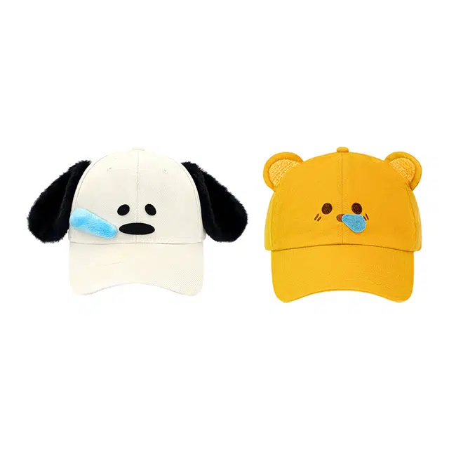 俞兆林 可爱卡通鼻涕小狗小熊小猪立体刺绣萌趣户外出行简约运动防晒遮阳时尚潮流休闲百搭大头围显脸小 棉 鸭舌帽 男女同款情侣款