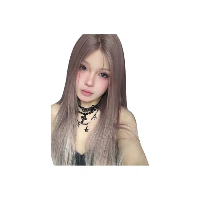 右西 渐变巧克力  前额蕾丝长直发  透气逼真 亚裔风 假发女  全头套
