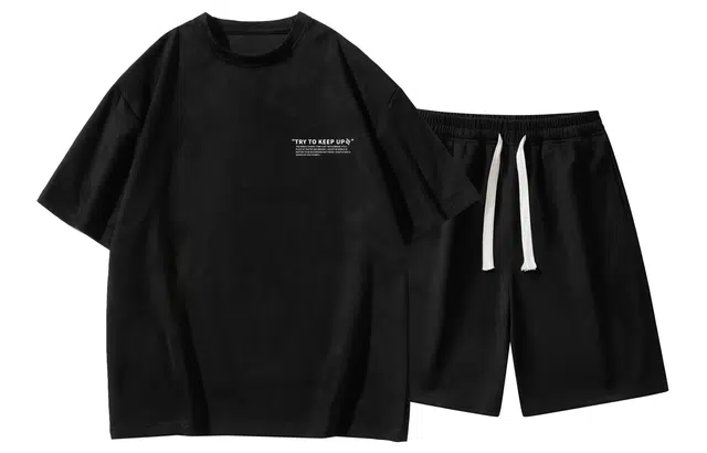 王者荣耀 马可波罗款 美式复古麂皮绒字母短袖上衣五分裤两件套居家户外通勤宽松舒适透气百搭时尚潮流休闲运动套装 男女同款