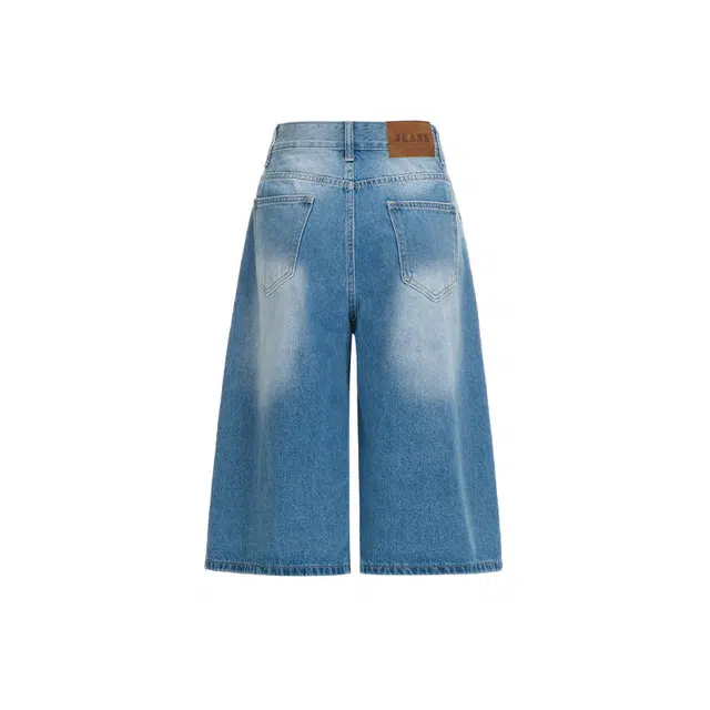 玫丝朵 美式复古高腰宽松舒适七分裤牛仔短裤 女款