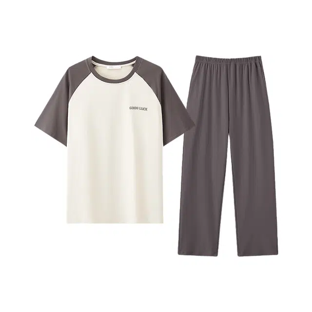欧迪芬 舒适时尚亲肤简约休闲百搭基础款睡衣套装 男款