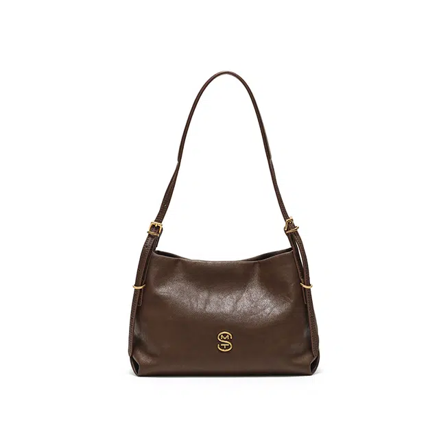 西木汀 山河 小众设计高级感大容量托特包复古百搭休闲 牛皮 单肩包 常规 女款 美拉德棕/米白色/深邃黑