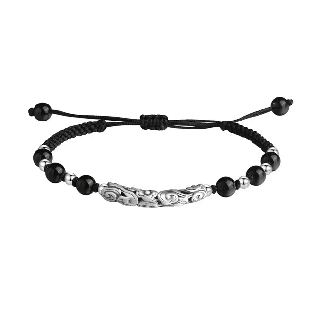 【足银 祥瑞赐福】 老凤祥 新中式招财顺意祥云纹国潮转运 可调节手绳 小众简约轻奢 日常通勤百搭#好运 天然 玛瑙 手链 男女同款情侣款