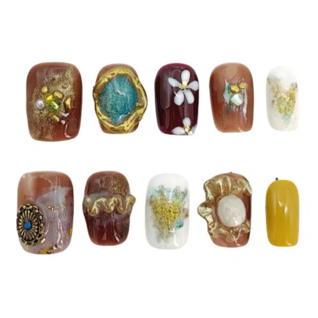 计轩 手工穿戴甲可爱卡通捏捏手绘短款成品甲片纯手工美甲贴片  短款彩色晕染 可爱