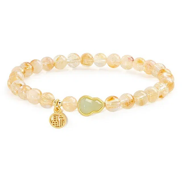 峨眉山 新中式国潮葫芦福牌 小众设计招财进宝福禄双全吉祥如意 黄水晶 手串 男女同款情侣款