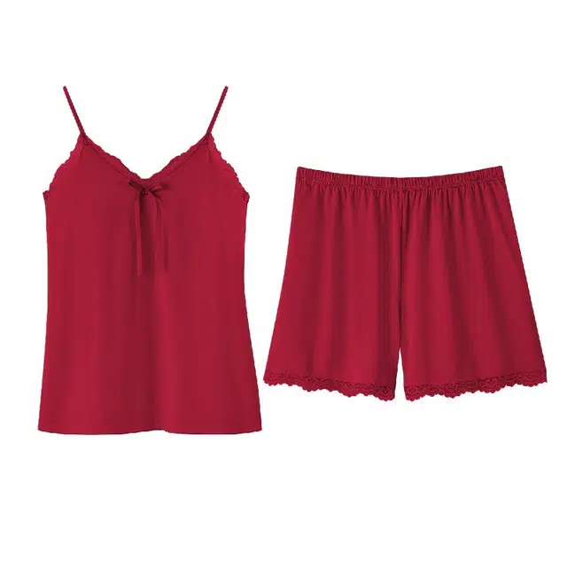 梦特娇 舒适亲肤透气无袖吊带三分裤睡衣套装 女款