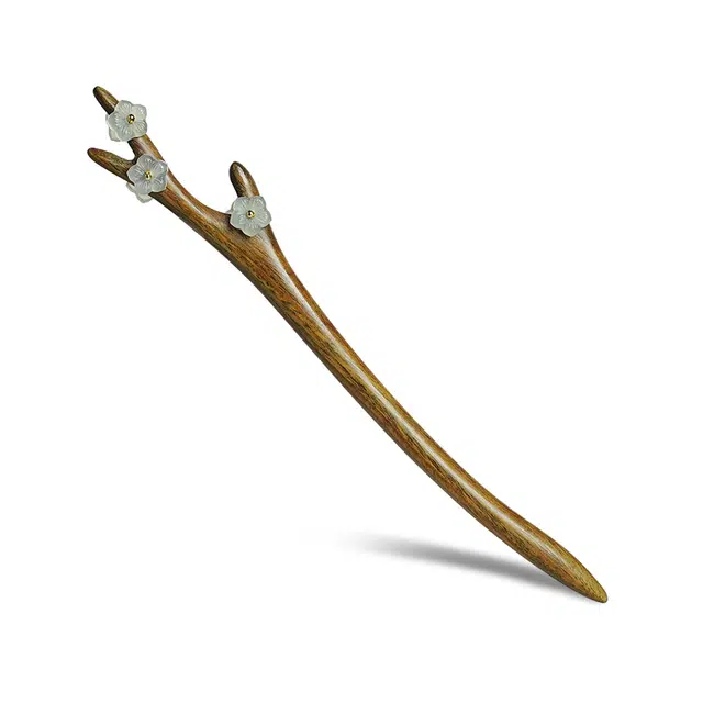 【以东方木韵礼献臻情】 凤凰涅磐 新中式檀木簪子 双面树枝造型精致花朵古典优雅 小众高级感手工雕刻原创设计#好运 绿檀 发簪 女款