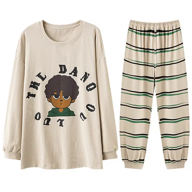 向薇 春秋季男纯棉长袖长裤男生青少年休闲可外穿家居服睡衣套装 男款