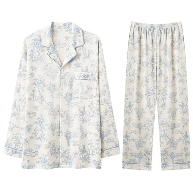 向薇 春秋季纯棉长袖长裤夏天薄款大码青少年学生家居服睡衣套装 男款