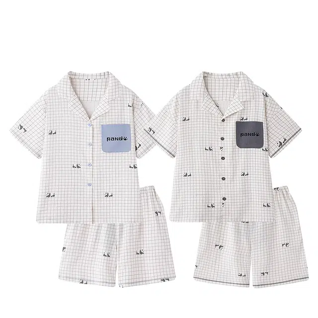 俏韵 舒适透气翻领熊猫短袖家居服可外穿睡衣套装 男女同款