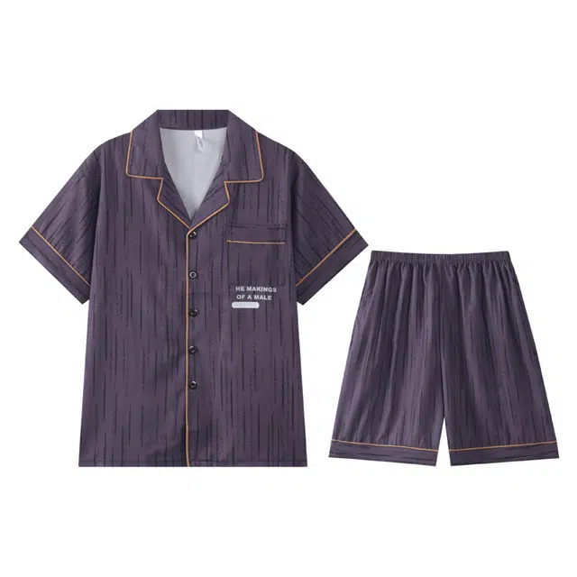 向薇 男士春夏季冰丝短袖薄款男生韩版青年可外穿家居服 睡衣套装 男款