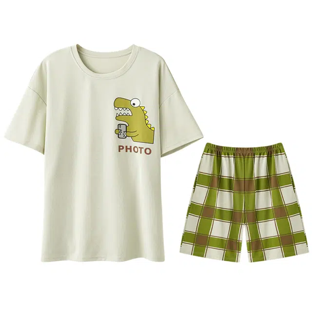 向薇 卡通可爱女生柔软舒适短袖短裤纯棉家居服睡衣套装 女款