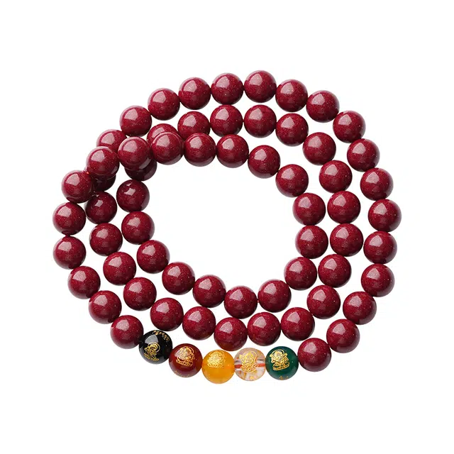 子婳 新中式五路佛珠文玩念珠绕指柔招财福气满满复古国风轻奢简约叠戴 朱砂 手串 男女同款情侣款