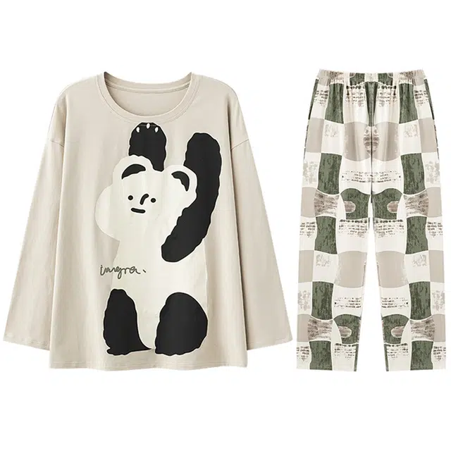 向薇  卡通秋冬季纯棉长袖长裤春秋薄款甜美可爱少女睡衣套装 女款