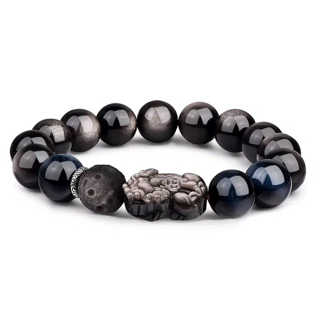 宣华意 【貔貅】新中式高级感招财纳福吞金兽国潮复古风转运珠 黑曜石 手串 男款