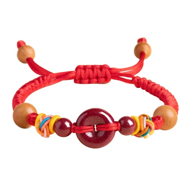 谧月珠宝 平安喜乐时来运转吉祥如意万事顺遂新中式国潮精美小众设计精致百搭轻奢风好运天然 朱砂 手绳 男女同款情侣款