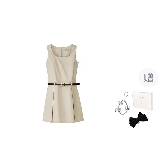 法儿家 半糖苏打夏季韩系小方领法式优雅简约无袖连衣裙 女款