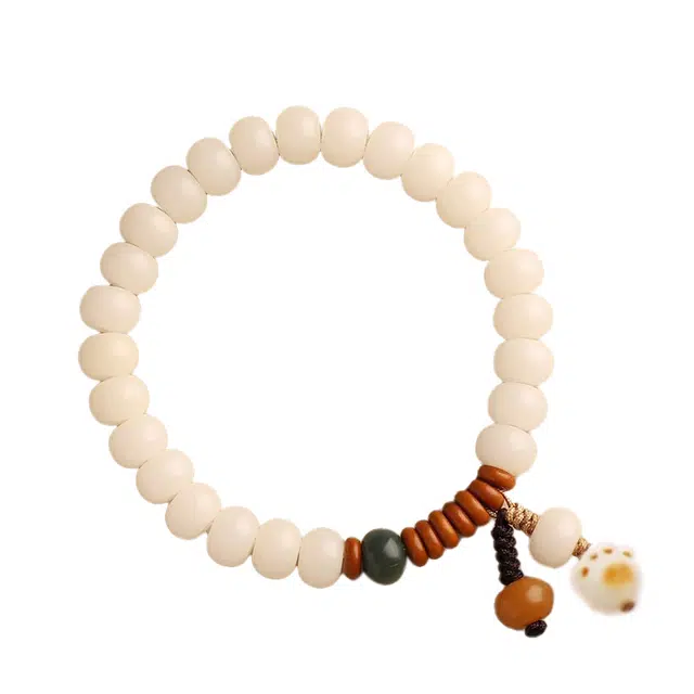 灵晔 新中式国潮时尚小众百搭设计轻奢高级感吉祥如意诸事顺遂招财进宝学有所长学业有成转运复古念珠 白玉菩提 手串 男女同款情侣款