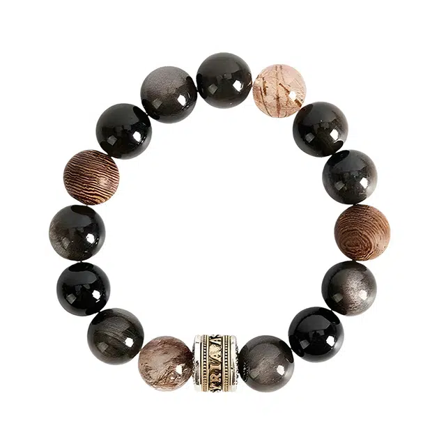 周百福 新中式国潮好运轻奢 复古百搭时尚气质感 岁岁平安万事顺遂 黑曜石 手串 男女同款情侣款