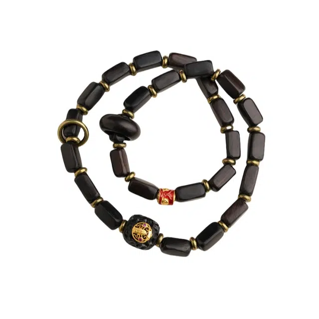 子婳 新中式民族风小众精致节节高升蒸蒸日上招财转运文玩念珠叠戴复古国风简约设计串珠 黑檀 手串 男女同款情侣款