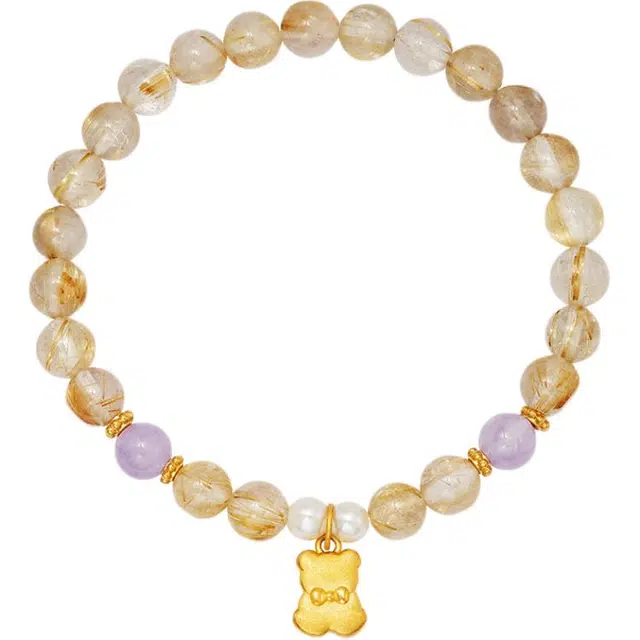 曼卡龙 招财小熊 可爱小众风天然 金发晶 手串 女款