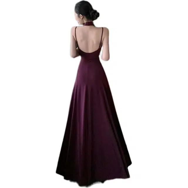 黛尔佳人 复古辣妹露背收腰修身显瘦长裙无袖连衣裙 女款