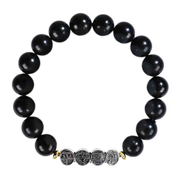 灵晔 【平安喜乐】新中式国潮复古文艺风小众设计百搭文玩盘玩念珠转运珠招财纳福诸事顺遂财源广进好运连连 黑檀 手串 男女同款情侣款