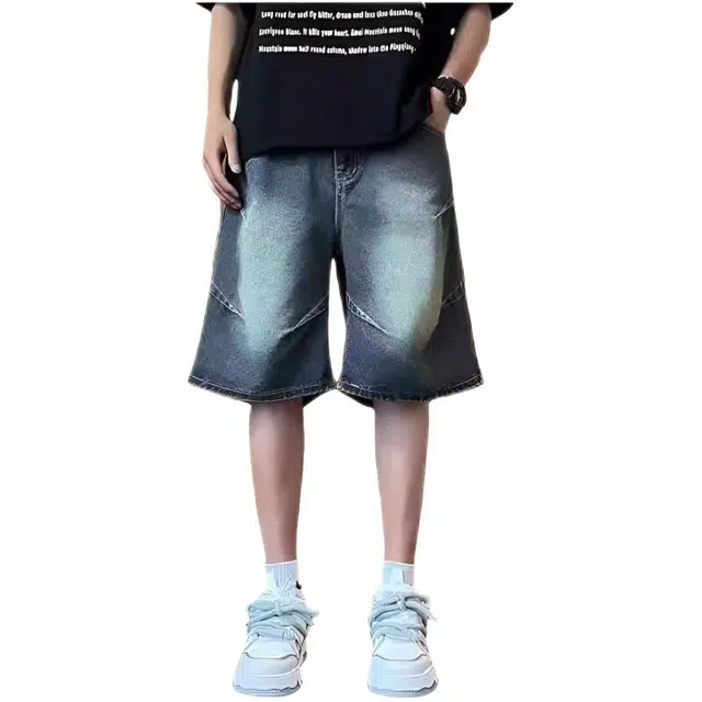 木木兔 男士夏季休闲短裤美式潮流百搭裤子简约设计感扎染五分裤夏天牛仔裤男生 男款