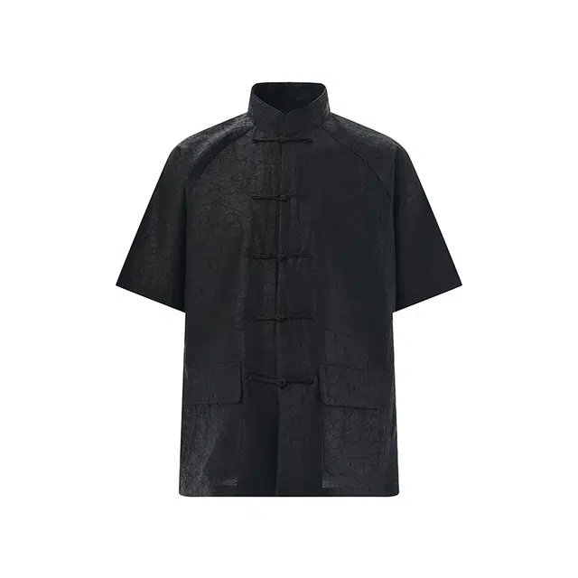 三省六部 门下省·司天监高端香云纱龟裂真丝短袖唐装衬衫 男女同款