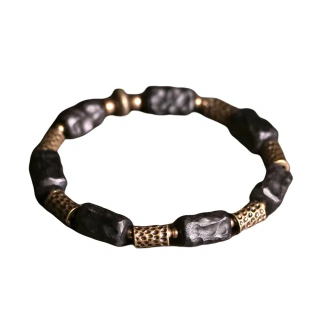 子婳 新中式复古民族风手工肌理纹个性搭配文玩转运珠饰品 黑檀 手串 男女同款情侣款