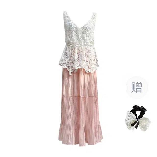 涂诗菲 优雅温柔甜美镂空吊带宽松舒适裙装套装 女款