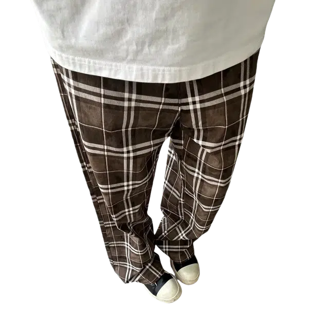 冈哉 美式复古潮流冰丝大码格纹设计可拆卸抽绳松紧腰系带户外通勤无性别主义宽松百搭不挑腿型直筒显瘦休闲裤 男女同款