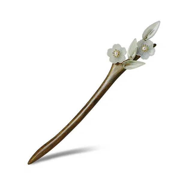 【以东方木韵礼献臻情】 凤凰涅磐 新中式檀木簪子 树枝造型花朵点缀发钗汉服配饰小众高级感手工雕刻原创设计#好运 绿檀 发簪 女款