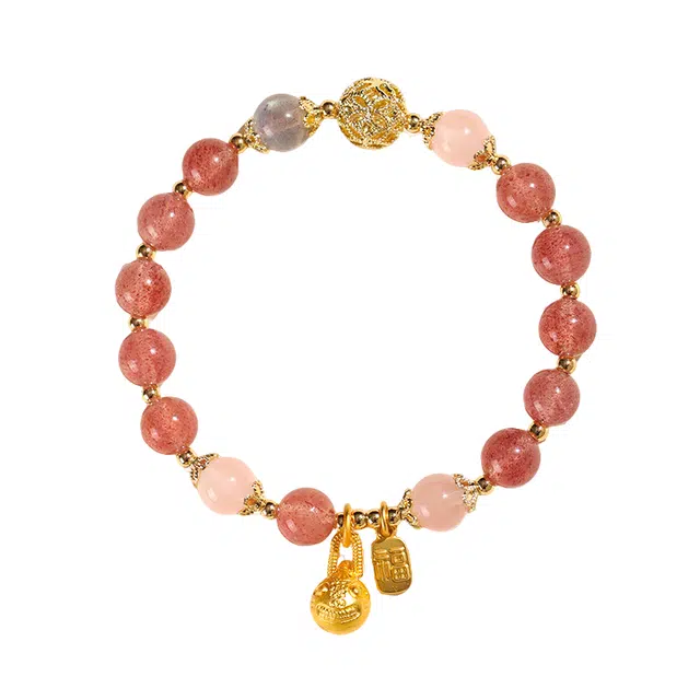 周百福 吞金纳福 招财转运 祥瑞招财精致高级感 气质日常通勤百搭 轻奢国潮天然 粉水晶 手串 男女同款情侣款