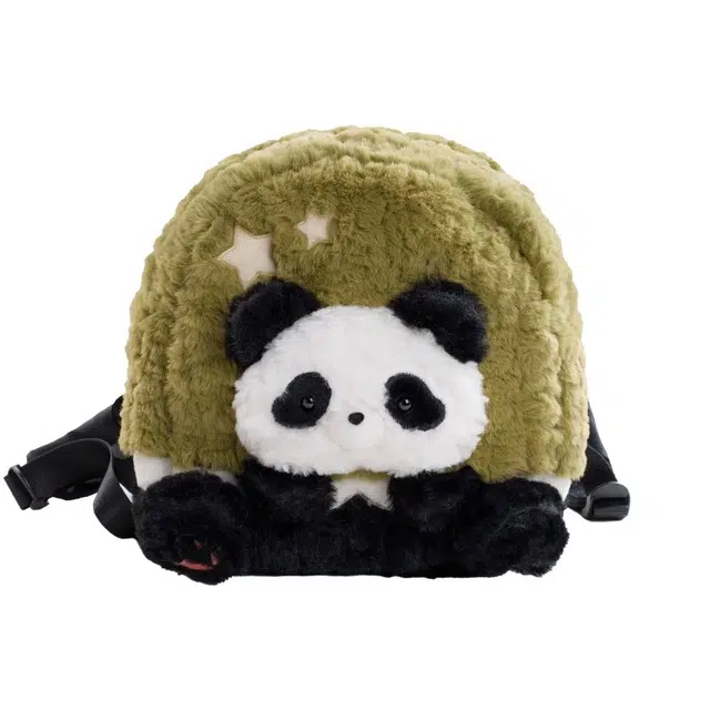 抱竹 古力古力 可爱 熊猫 毛绒 玩偶 大脸书包 女 聚酯纤维 双肩包 女款 绿色拼黑白色