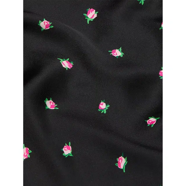 Victoria's Secret Satin Short Pajama Set Black Rosebuds