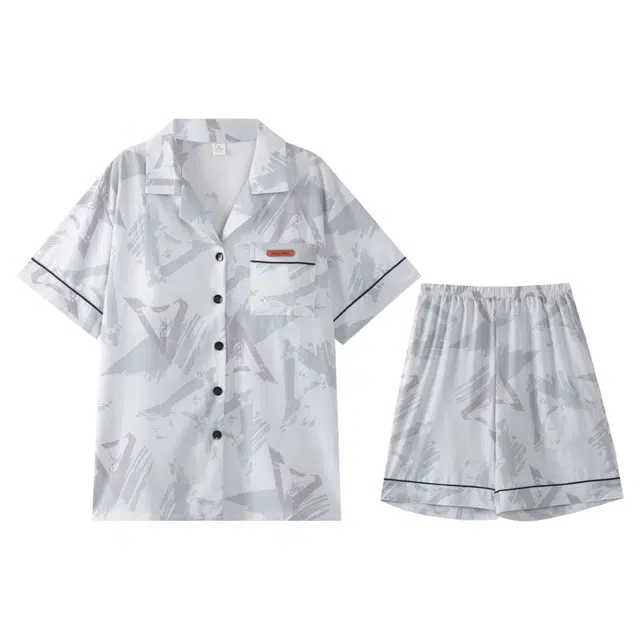 向薇  带胸垫一体女夏季天薄款冰丝短袖凉感家居服可外穿睡衣套装 女款