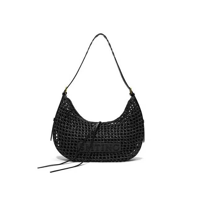 西木汀 晴天 小众设计高级感通勤百搭马鞍包 织物 单肩包 女款 深邃黑/米白色