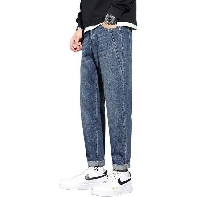 宝米卡 复古潮流水洗宽松直筒长裤子薄款百搭牛仔裤 男女同款