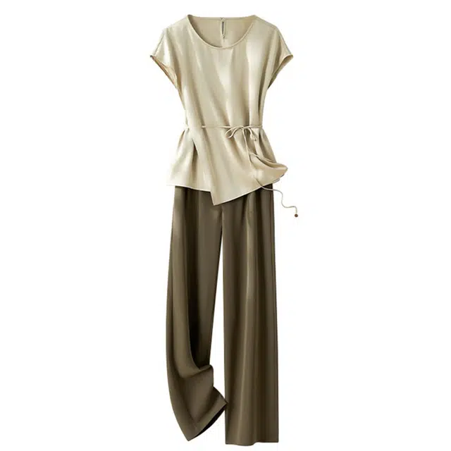 潞优野 高级感上衣今年流行时尚气质优雅短袖宽松时尚潮流长裤休闲套装 女款