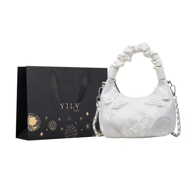 奕旅 国风刺绣蝴蝶结 布 单肩手提包 女款 多色