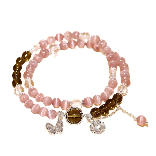 子婳 复古国潮招财招正缘桃花浪漫甜美小众设计蝴蝶轻奢优雅气质 玻璃猫眼 手串 女款