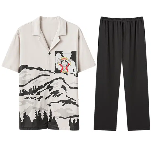 向薇 夏季纯棉短袖长裤春秋款卡通大码青年家居服睡衣套装 男款