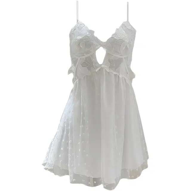 拯救先生 少女波点纯欲风吊带群网纱带胸垫睡衣法式夏季睡裙 女款