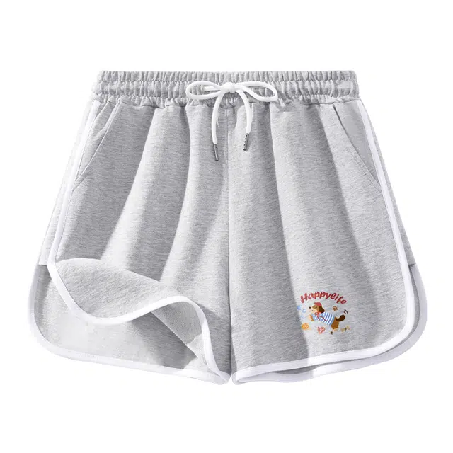 棉致 条纹腊肠犬舒适百搭纯棉透气系带抽绳包边撞色印花微宽松三分休闲短裤 女款