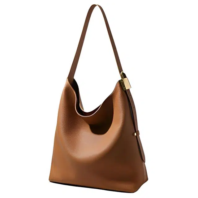 恒源祥 时尚百搭简约 头层牛皮 单肩包 女款 金棕