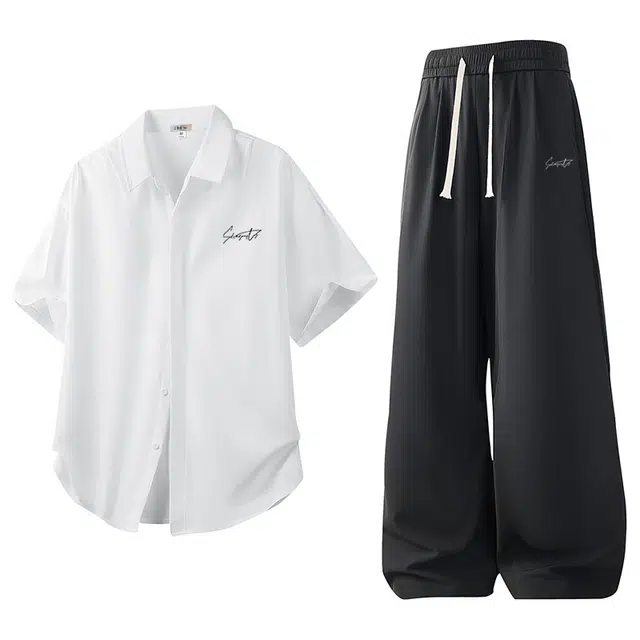 红蜻蜓 上衣美式高街舒适透气宽松短袖裤子百搭休闲衬衫套装 男女同款