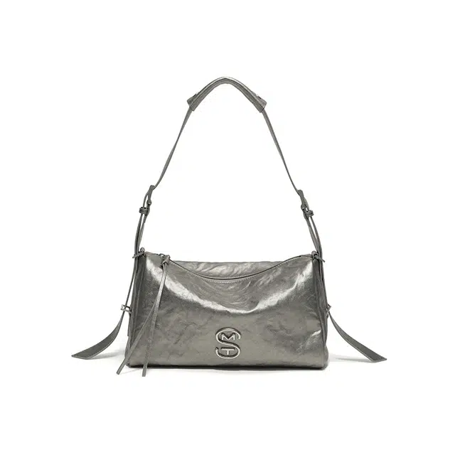 西木汀 昔日 小众设计高级感通勤百搭枕头包 牛皮 单肩包 女款 古银色/深邃黑