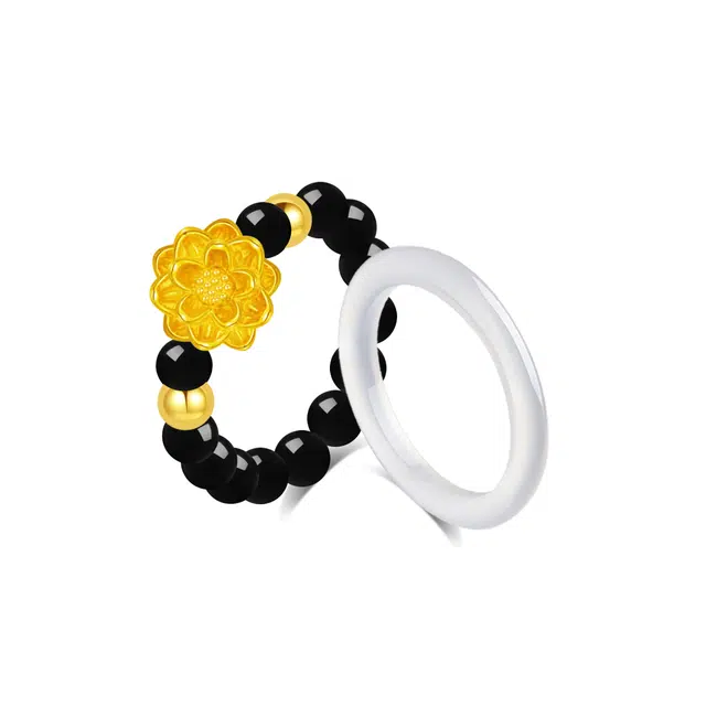 【999金|精选高品质】 金师傅 莲花白月光叠戴戒指 好事莲莲有钱花 吉祥如意新中式气质古风百搭优雅 小众轻奢高级#好运 玛瑙 戒指 女款
